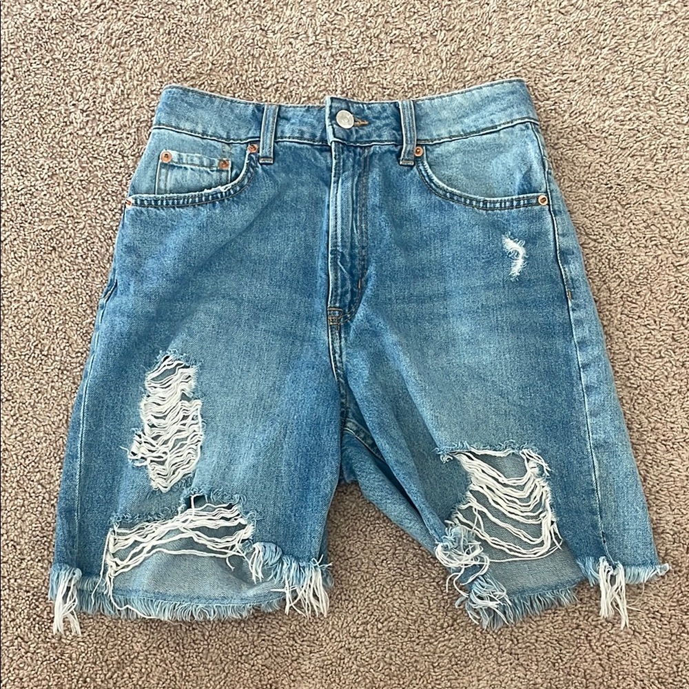 H&M Blue Jean Shorts Distressed High-Waisted